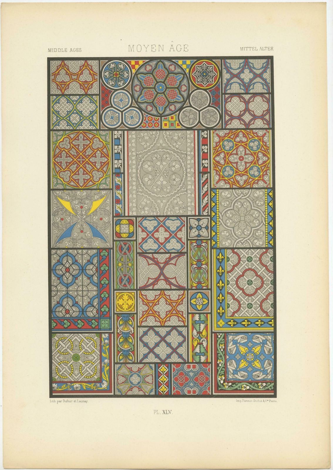Pl. 45 Antique Print Of Middle Ages Ornaments By Racinet, Circa 1890 photo for sale