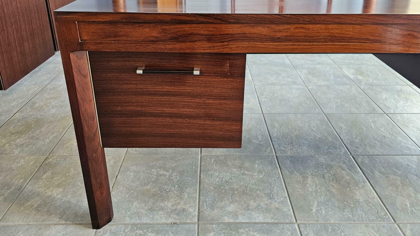 Anonima Castelli Palisander Wood Desk With Elegant Metal Insert Handle, 1970s photo vinterior
