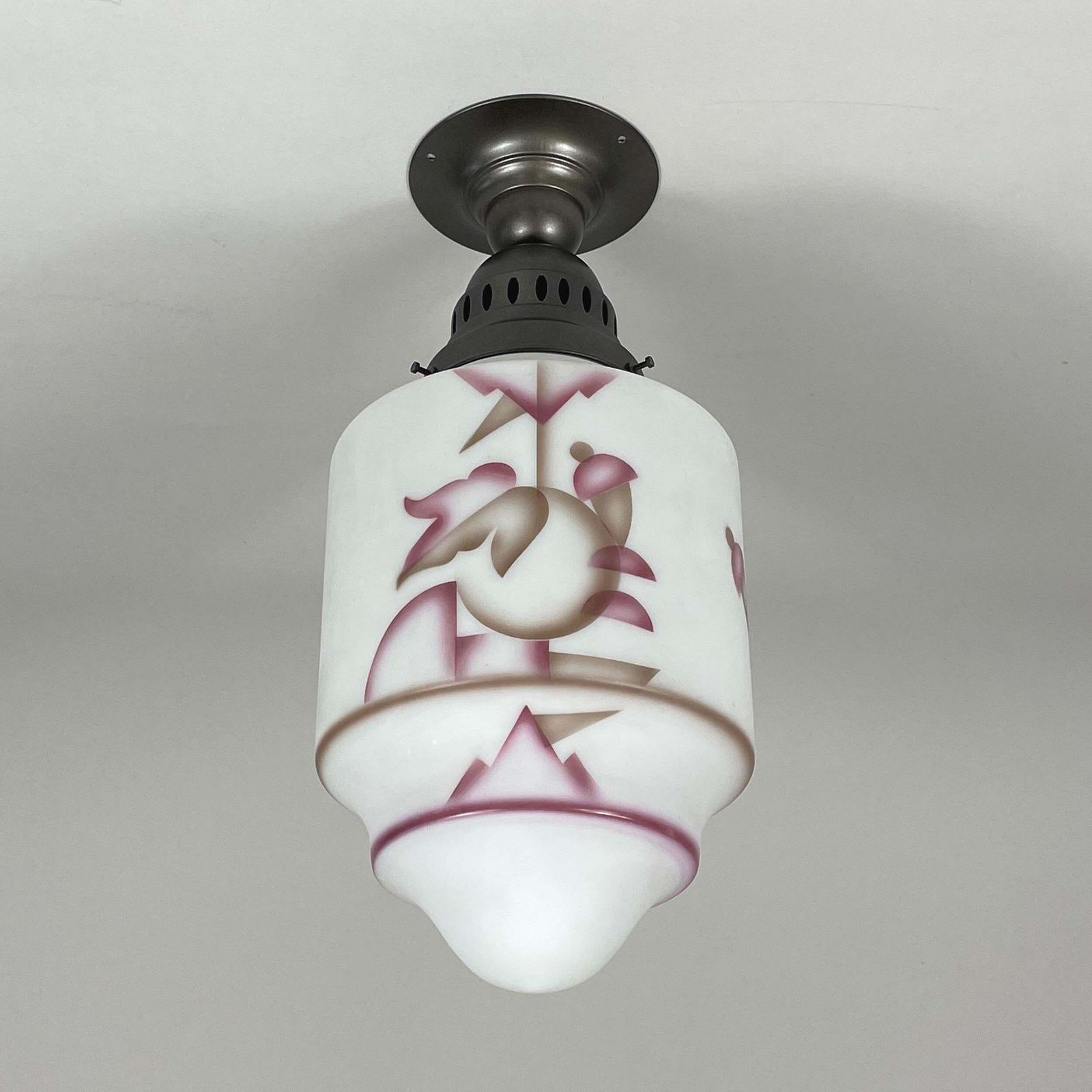Art Deco Frosted Glass Paintbrush & Burnished Metal Flush Mount, Germany 1930s photo vinterior