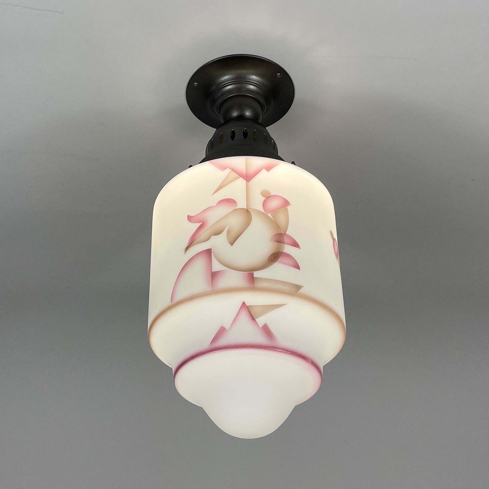 Art Deco Frosted Glass Paintbrush & Burnished Metal Flush Mount, Germany 1930s photo buy