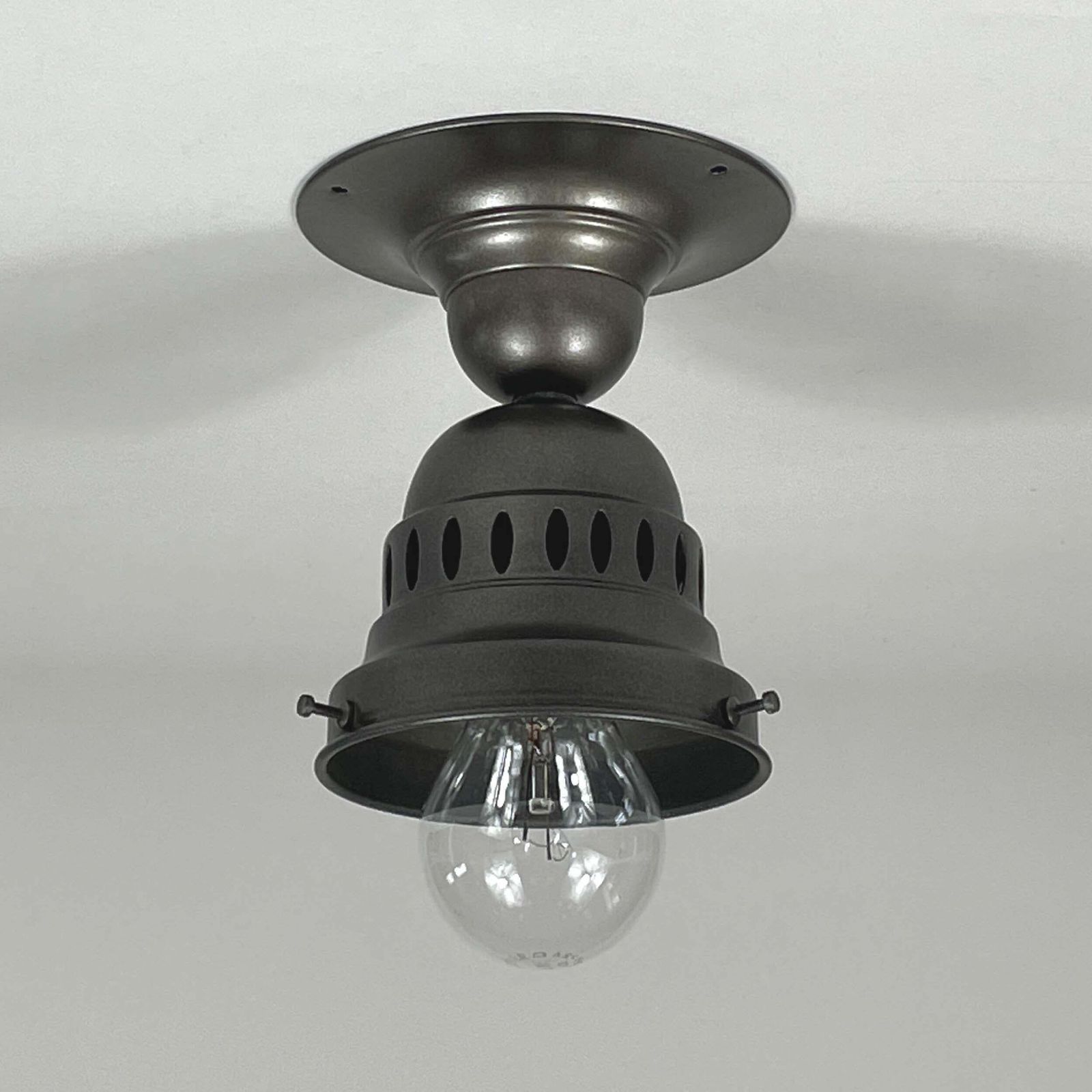 Art Deco Frosted Glass Paintbrush & Burnished Metal Flush Mount, Germany 1930s photo vintage