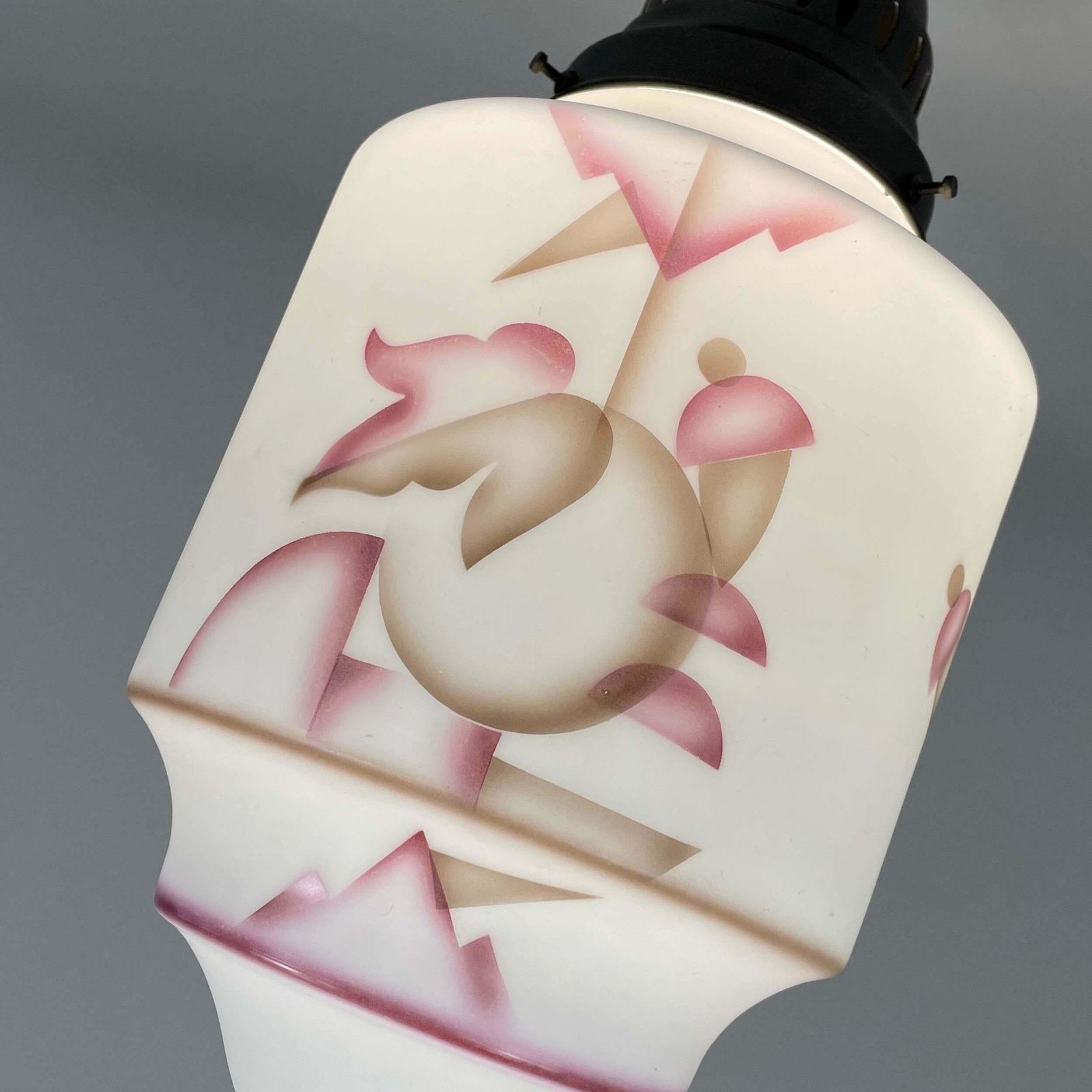 photo vinterior Art Deco Frosted Glass Paintbrush & Burnished Metal Flush Mount, Germany 1930s