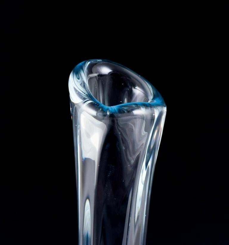 Nils Landberg For Orrefors, Sweden. Tall And Slender Art Glass Vase. photo for sale