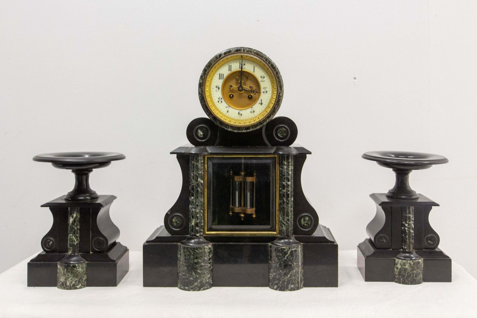 photo furniture Antique French Bronze & Marble Three Piece Mantel Set Clock Napoleon III