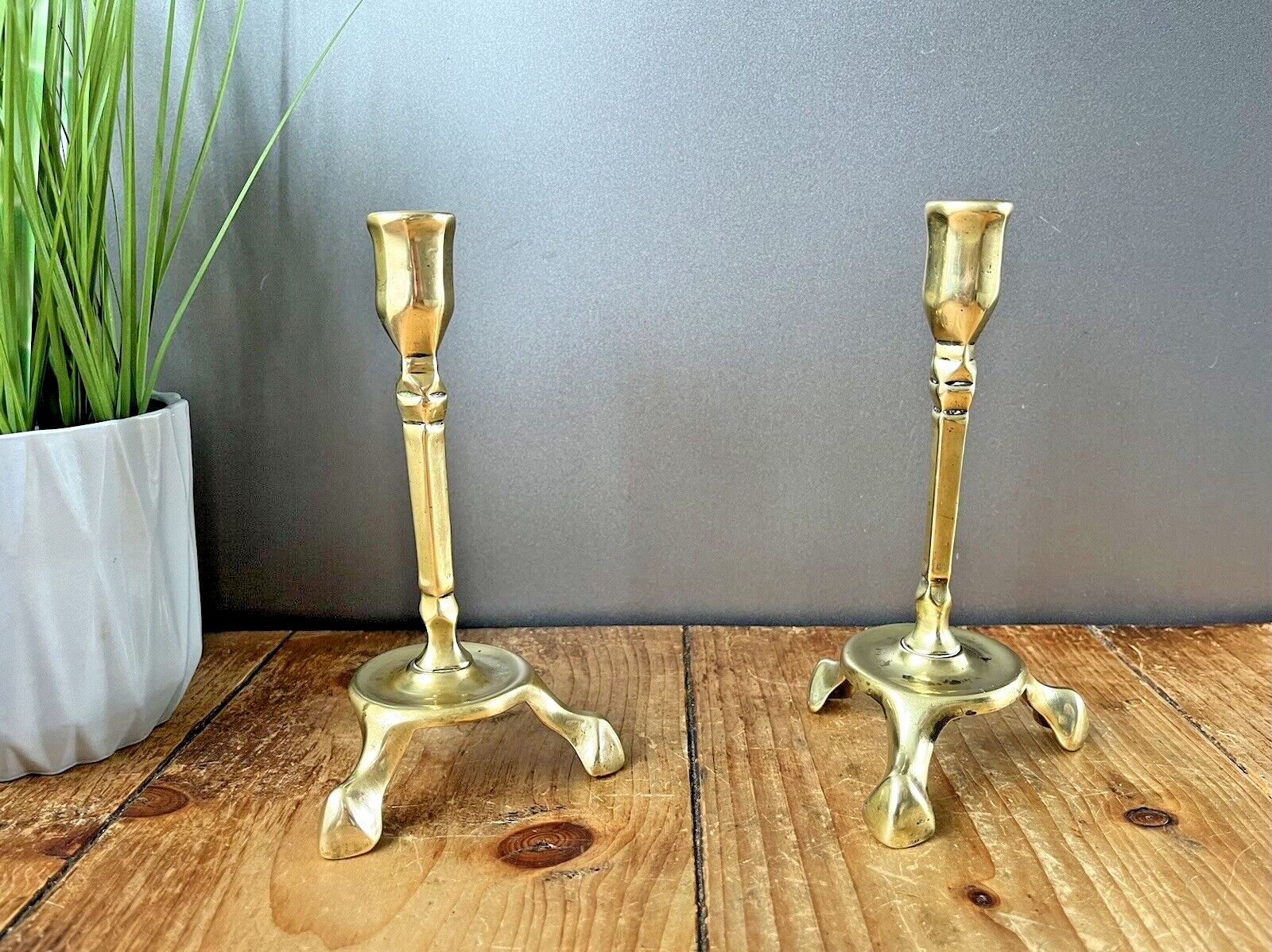 Pair Of English Antique Art Nouveau Tri Footed Base Candlesticks Candle Holders photo Home Decor