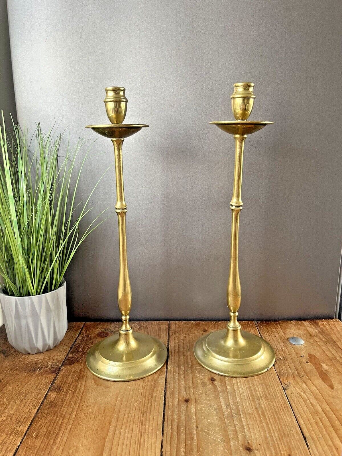 Large Pair Of English Antique Brass Altar Candlesticks Candle Holders photo 200.0
