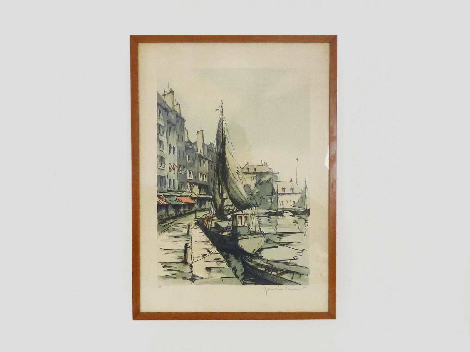 Lithograph Artist's Proof "The Port Of Honfleur" By Jean Pierre Laurent Original And Signed