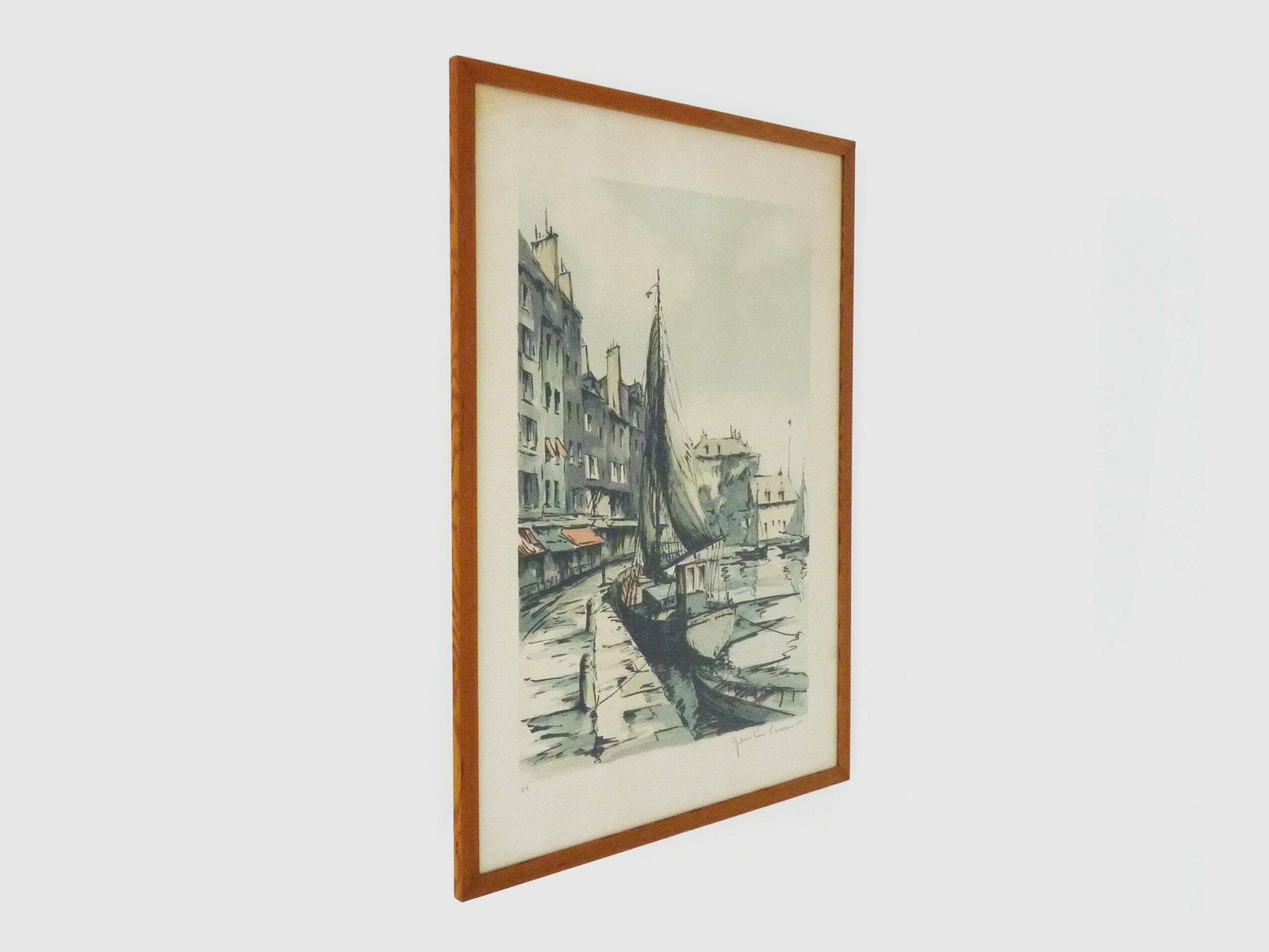 Lithograph Artist's Proof "The Port Of Honfleur" By Jean Pierre Laurent Original And Signed photo furniture