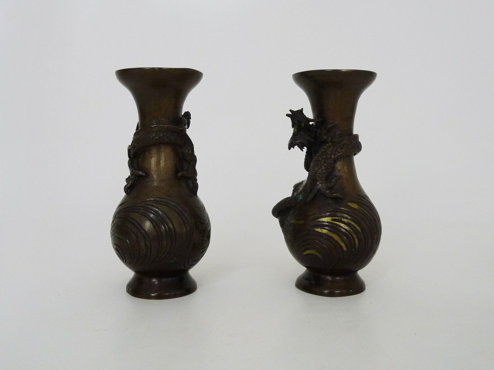 Pair Of Japanese Dragon Vases In Patinated Bronze   1900 photo for sale