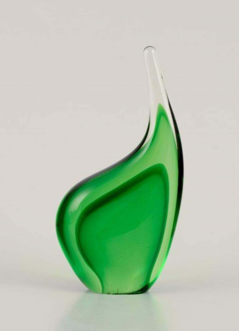 Per Lütken For Holmegaard, Denmark. Sculpture In Green Art Glass. Organic Shape. photo Home Decor