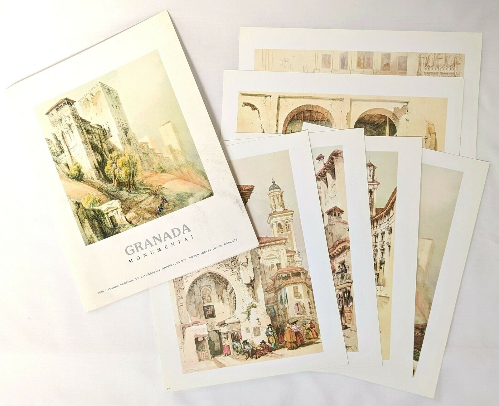 Vintage Set Of 6 Prints Of Lithographs Of Granada Andalucia By David Roberts