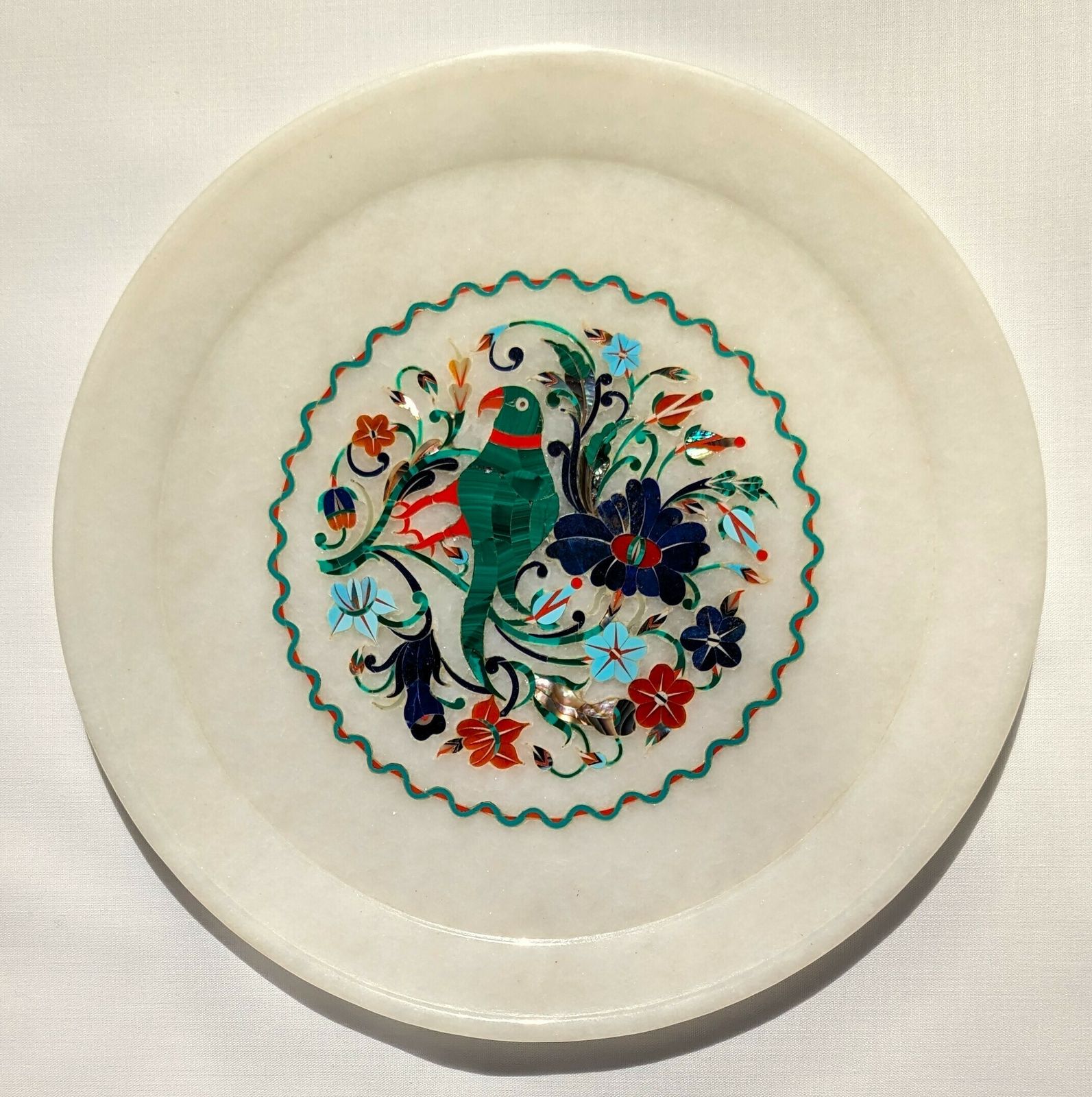 Vintage Indian Marble Plate With Precious Stones And Mother Of Pearl Inlay photo furniture