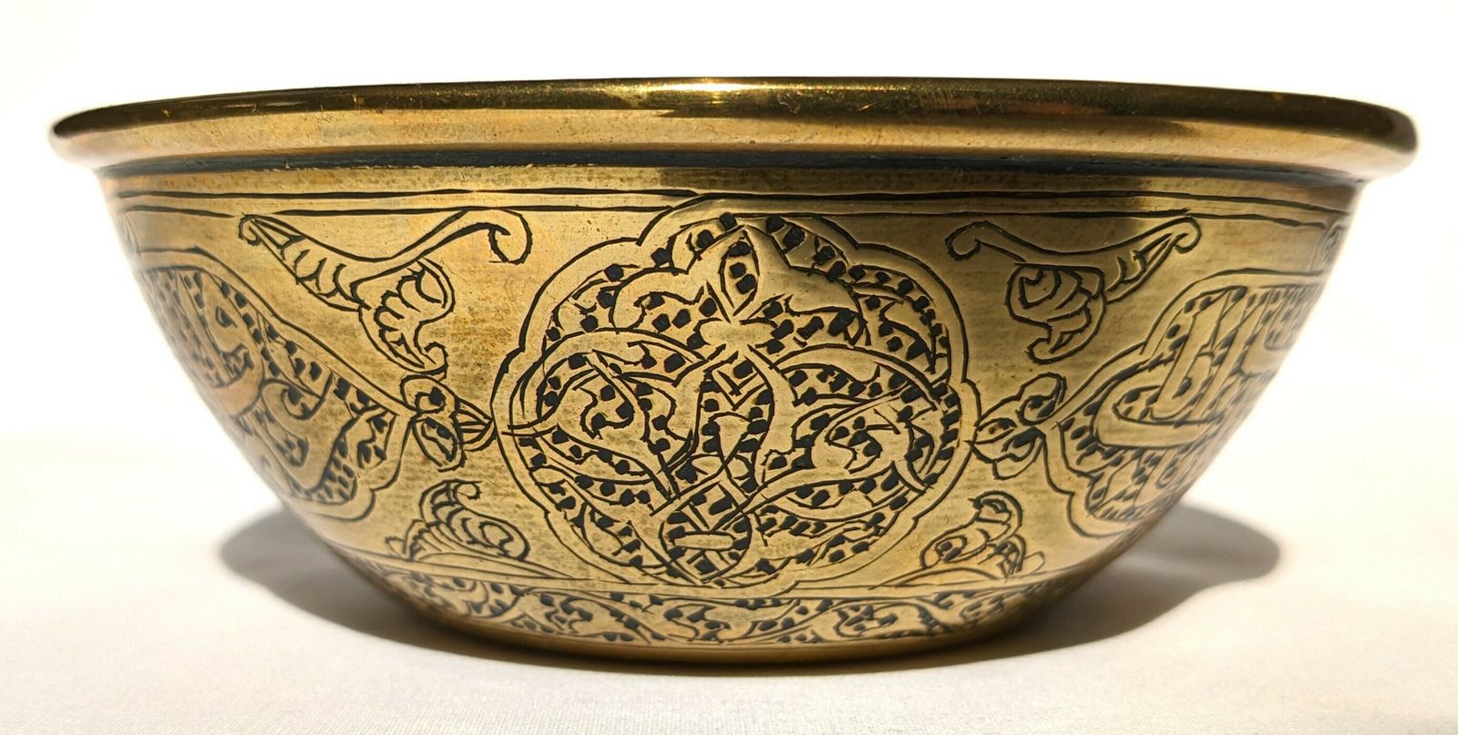 Pair Of Antique Islamic Middle East Engraved Brass Bowls photo for sale