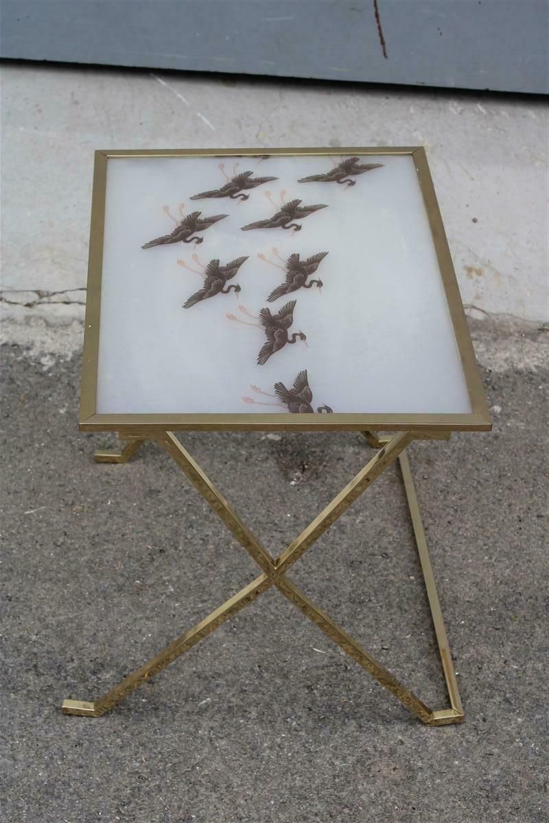 Solid Brass And Lucite Coffee Table With Flamingos France 1950s photo vinterior