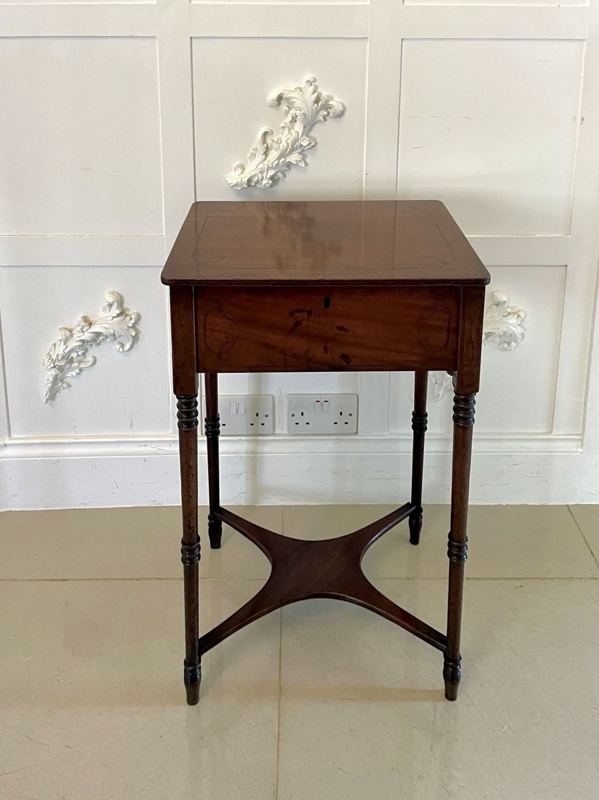 Antique Regency Freestanding Quality Mahogany Inlaid Side Table photo Furniture