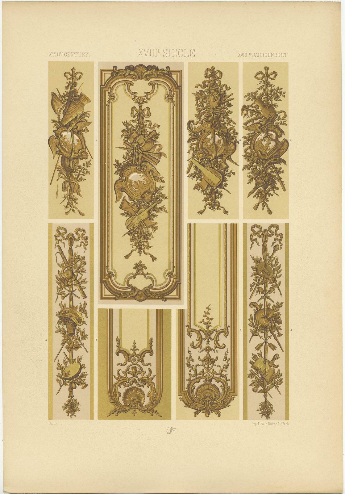 Pl. 116 Antique Print Of 18th Century Carved & Gilt Wall By Racinet, Circa 1890 photo furniture