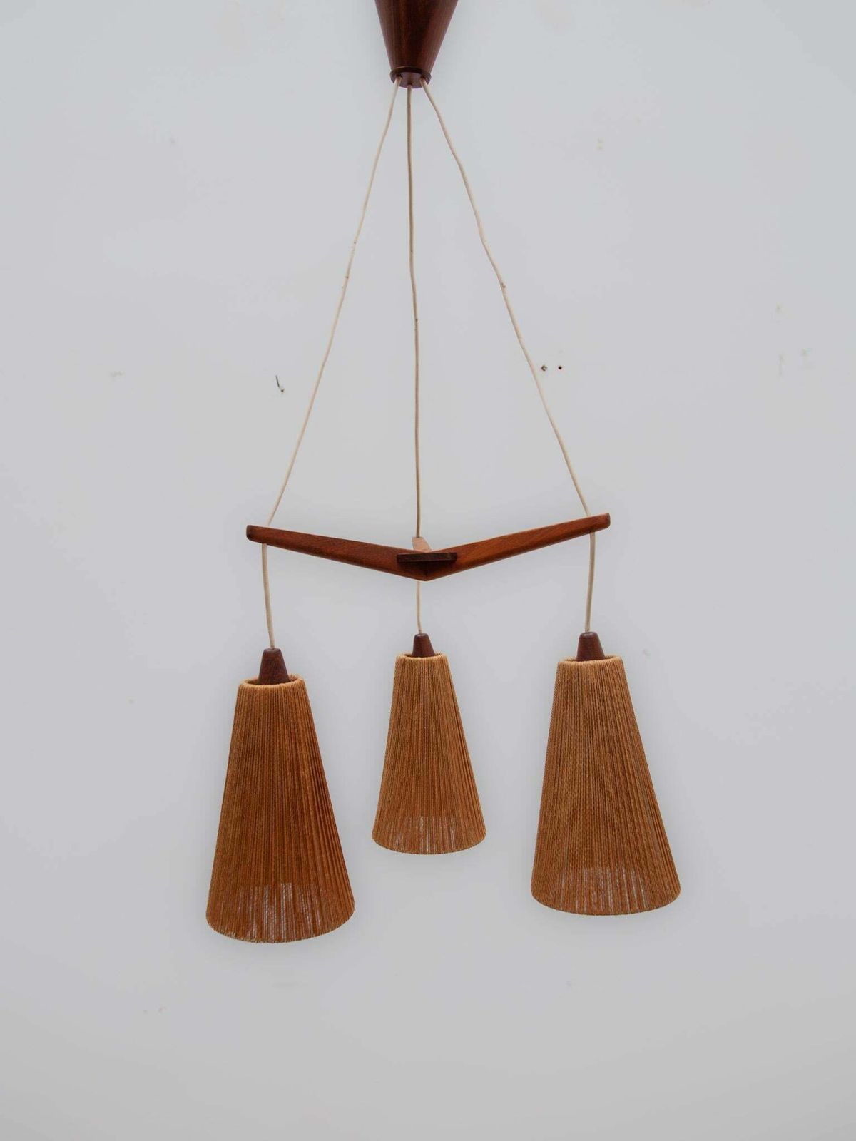 Teak And Jute Cord Pendant Cascade Lamp By Temde, Germany, 1960s photo furniture