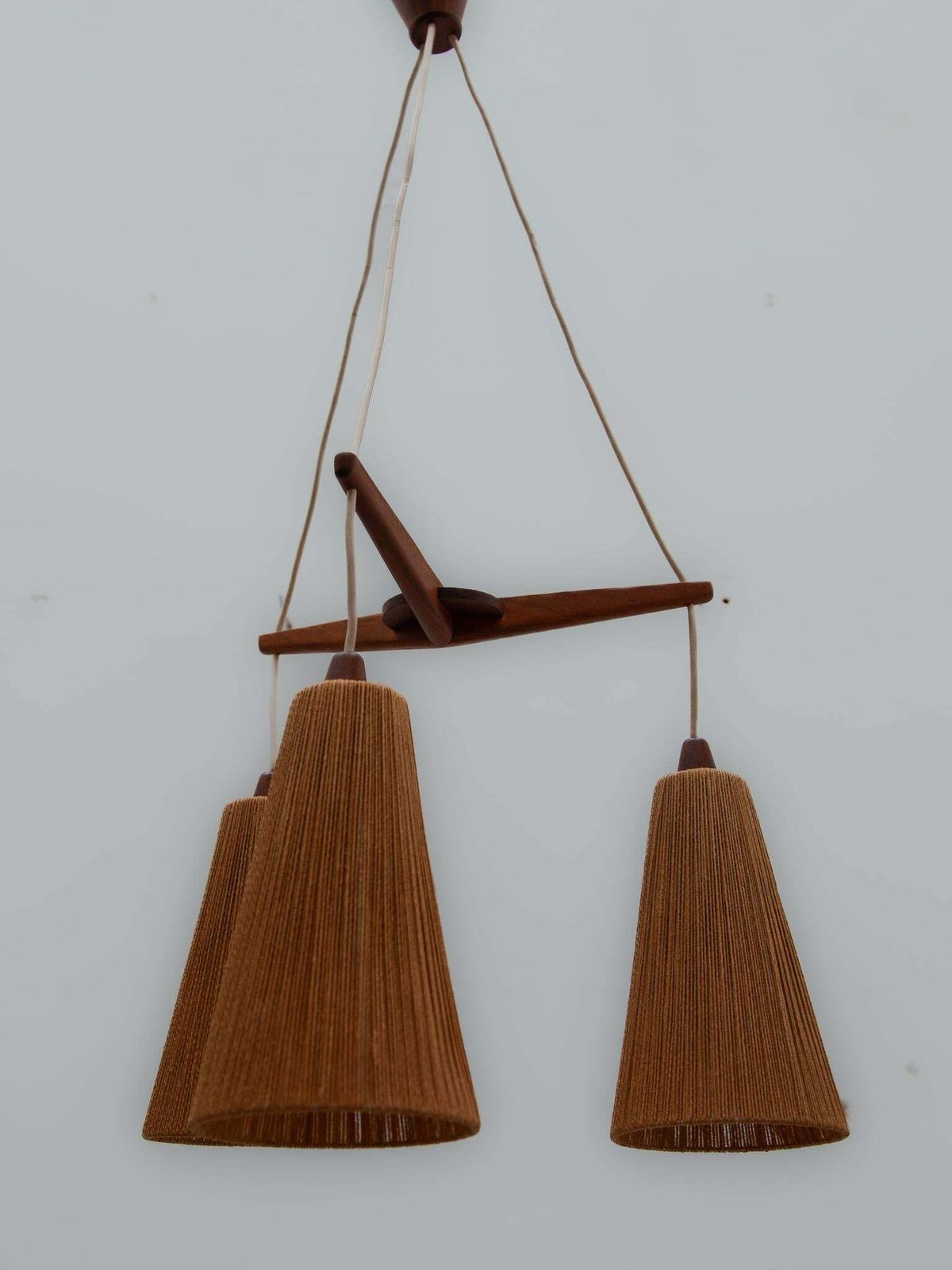 Teak And Jute Cord Pendant Cascade Lamp By Temde, Germany, 1960s photo vinterior