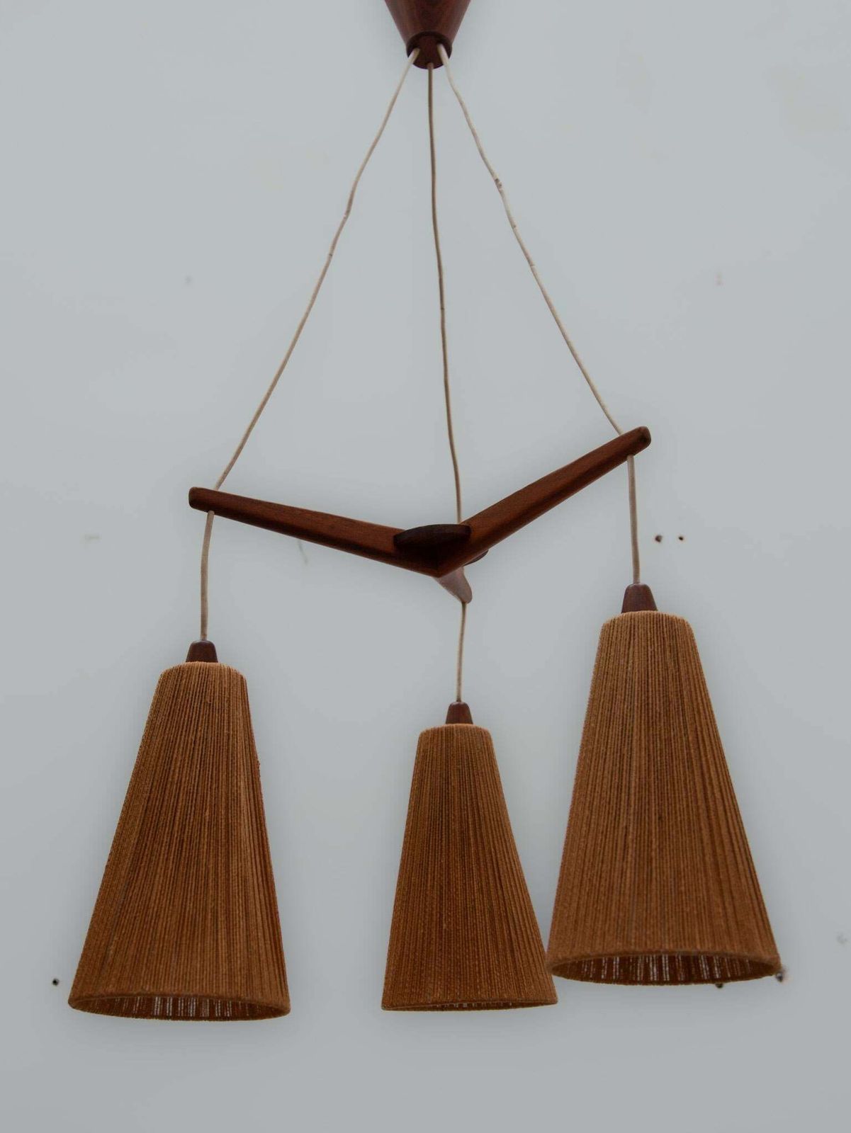 Teak And Jute Cord Pendant Cascade Lamp By Temde, Germany, 1960s photo buy