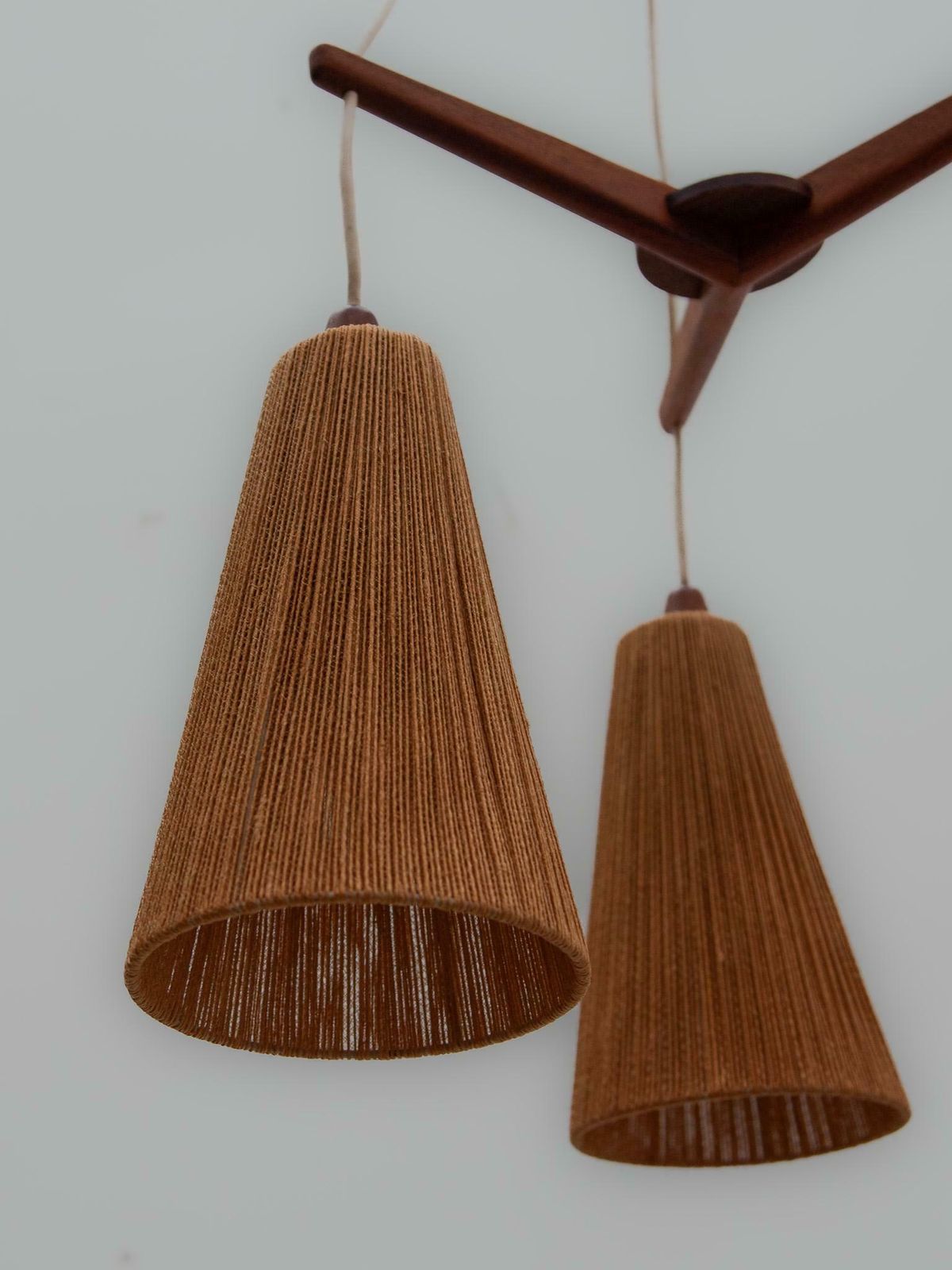 photo for sale Teak And Jute Cord Pendant Cascade Lamp By Temde, Germany, 1960s