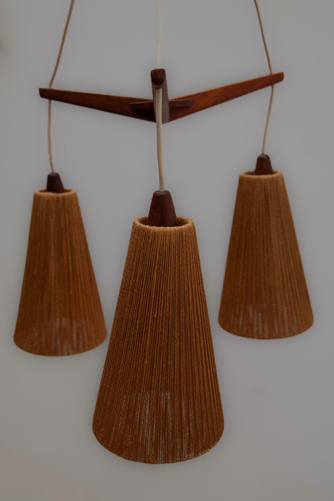 Lighting Teak And Jute Cord Pendant Cascade Lamp By Temde, Germany, 1960s photo