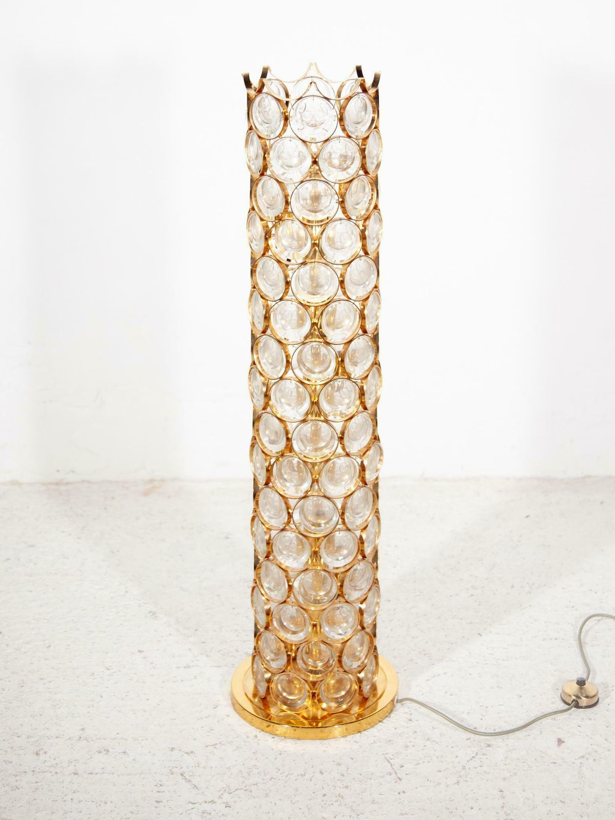 Palwa Round Crystal, Gilt Large Floor Lamp, 1970s, Germany photo furniture