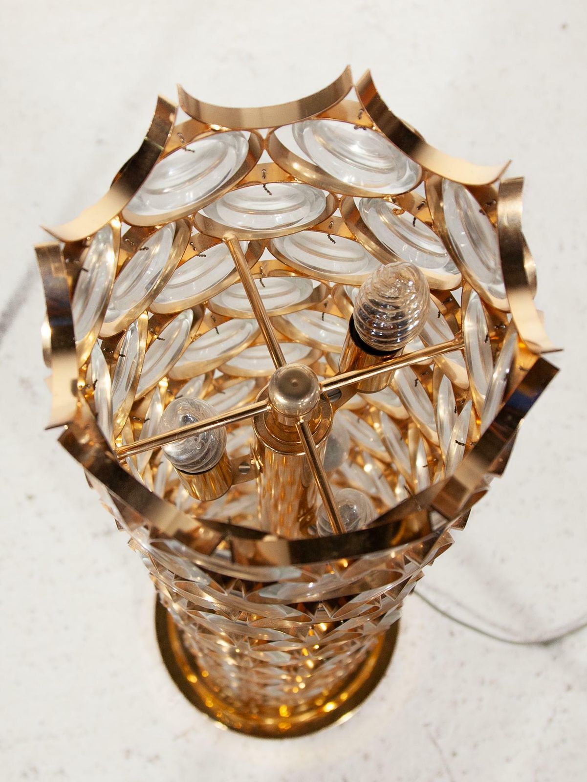 Palwa Round Crystal, Gilt Large Floor Lamp, 1970s, Germany photo vintage