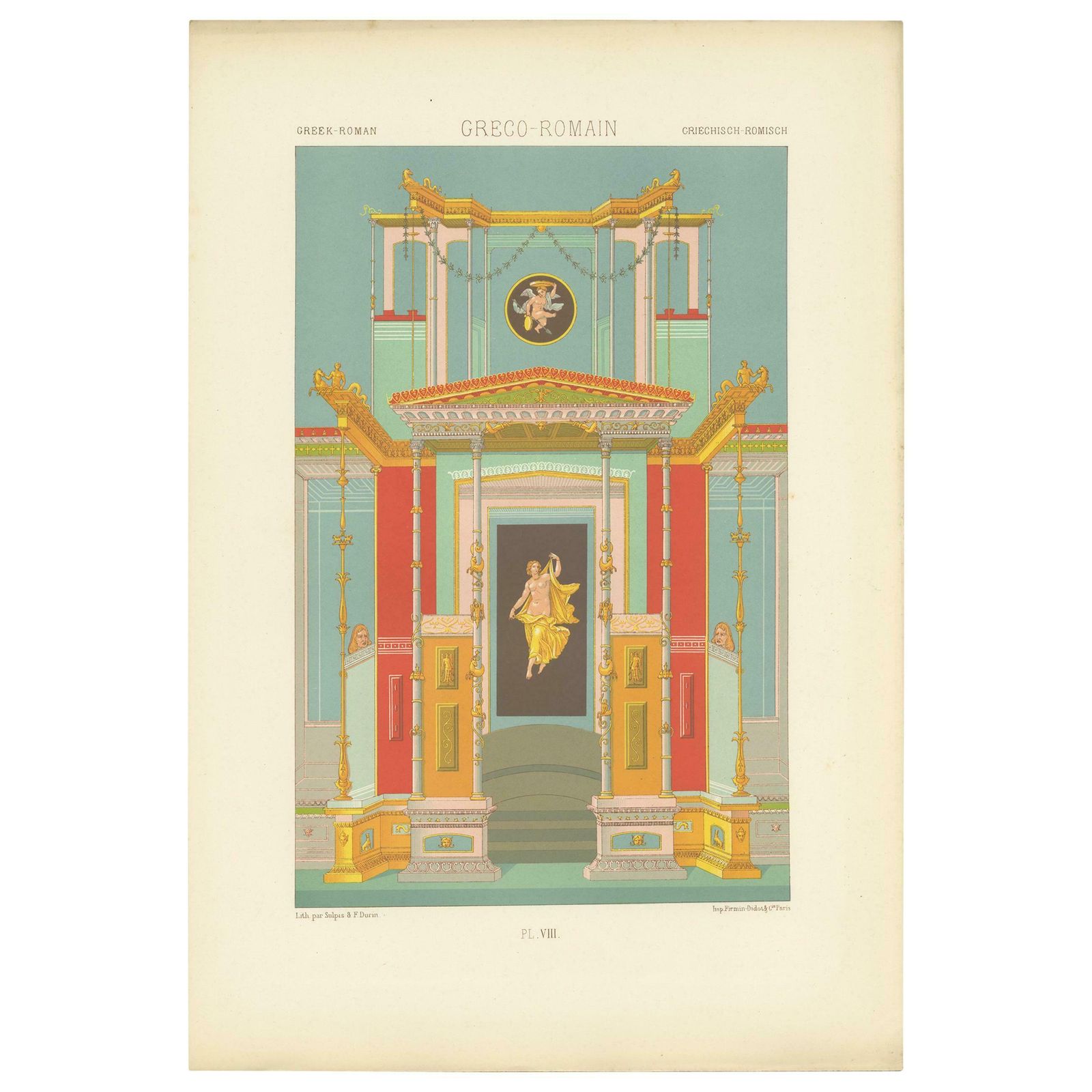 Pl. 8 Antique Print Of Greek   Roman Ornaments By Racinet 'Circa 1890'
