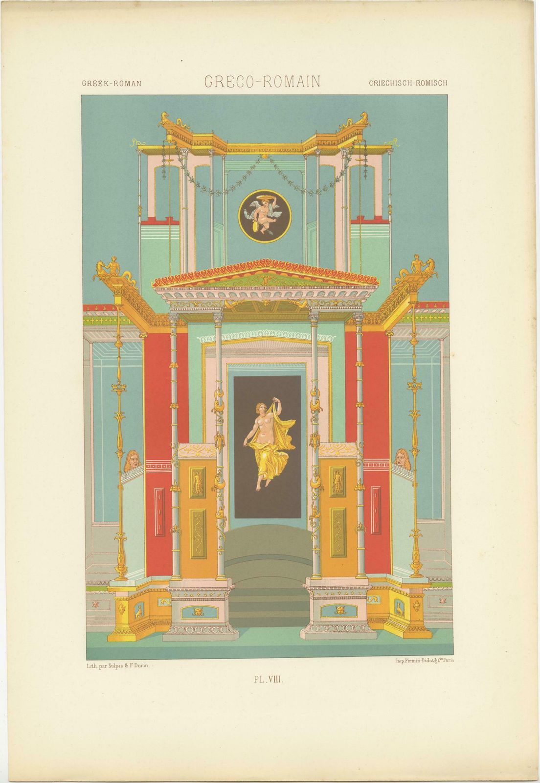 Pl. 8 Antique Print Of Greek   Roman Ornaments By Racinet 'Circa 1890' photo for sale