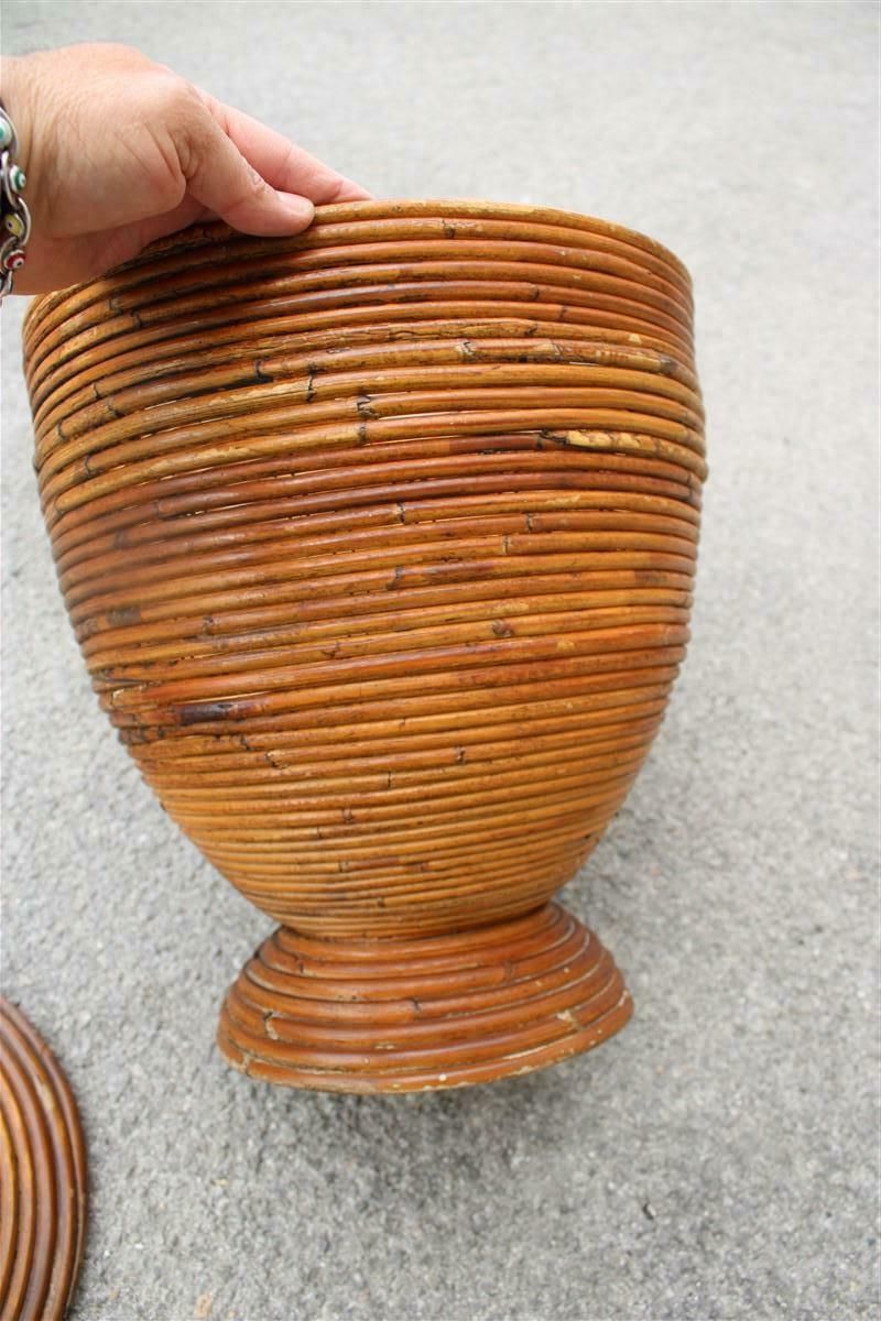 photo furniture Large Vase With Lid In Italian Midollino 1950s