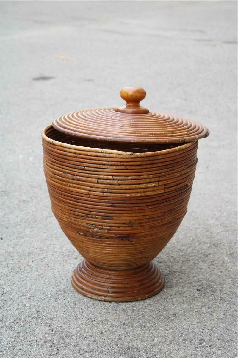 photo for sale Large Vase With Lid In Italian Midollino 1950s