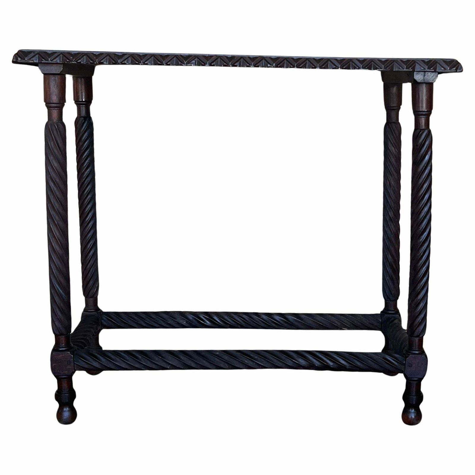 Table d'appoint espagnole du XIXe siècle, pieds tournés sculptés et bords sculptés