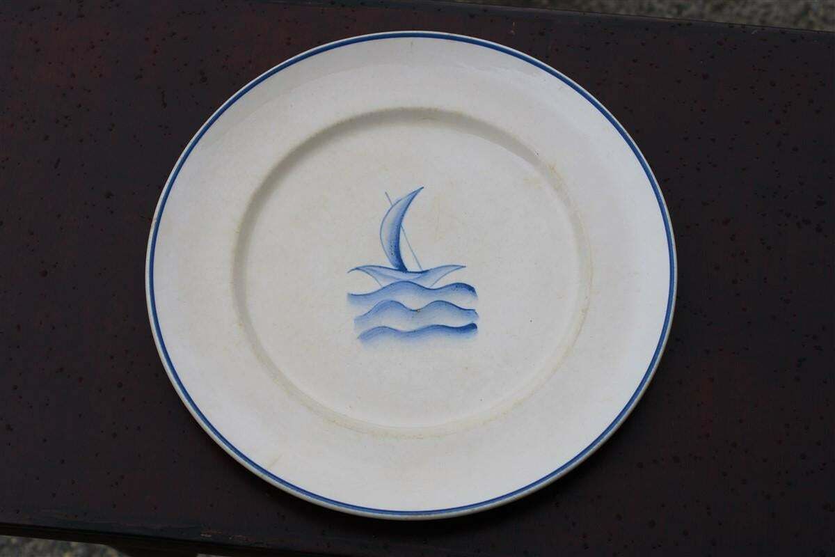 Plate By Gio Ponti From 1930 Small Boat On The Waves The Blue Sea San Cristoforo photo furniture