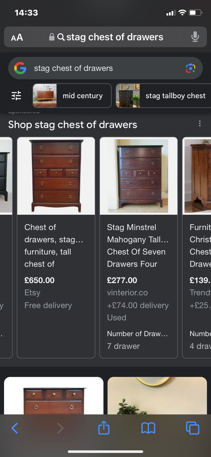 Stag Minstrel Mahogany Tall Chest Of Seven Drawers Four Large & Three Small photo furniture