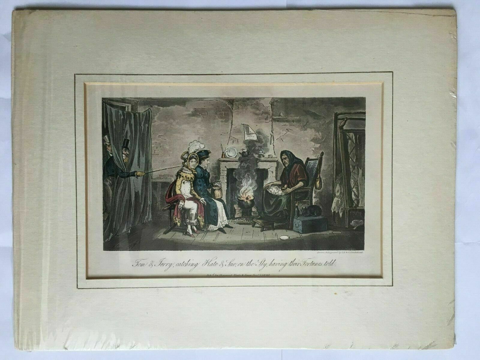 Original Lithograph Titled 'Tom & Jerry,Catching Kate & Sue On The Fly,Having Their Fortunes Told' photo furniture