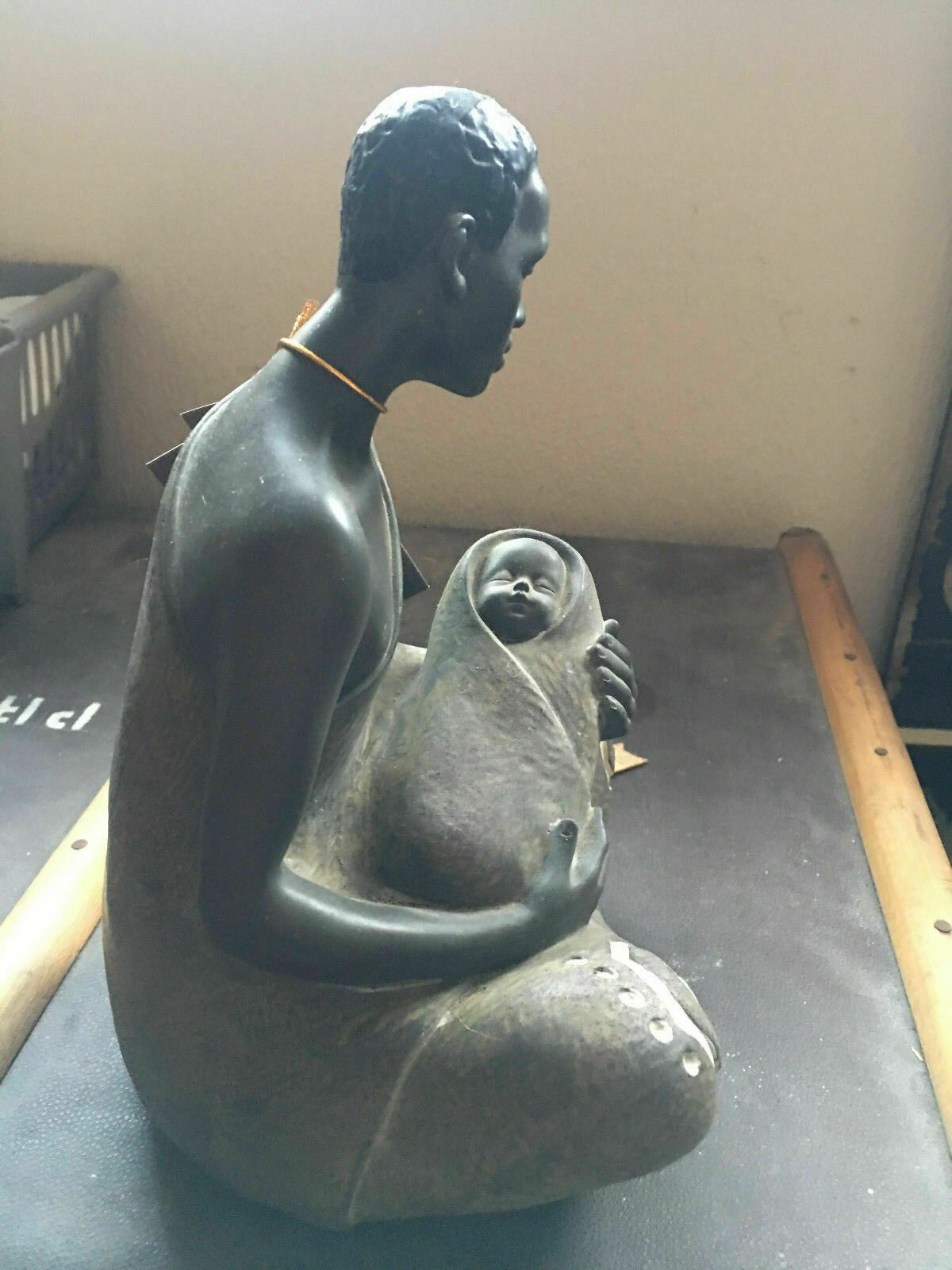 Rare Out Of Africa Ceramic Figurine Of Man And Baby photo furniture
