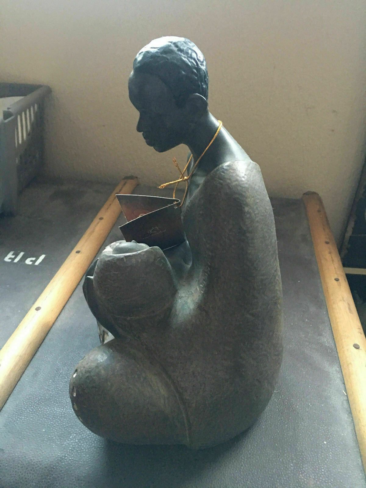Rare Out Of Africa Ceramic Figurine Of Man And Baby photo Home Decor