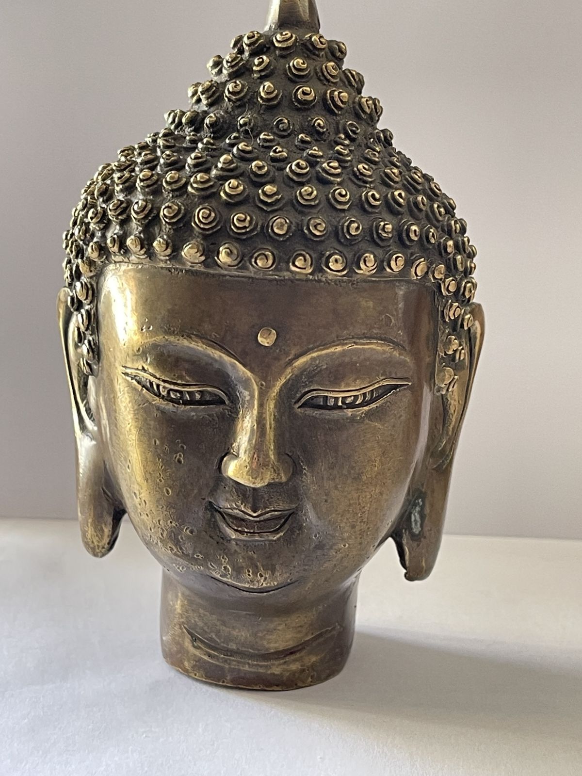 1kg Fine Large Heavy Old Chinese Gilt Bronze Shakyamuni Buddha Head Statue