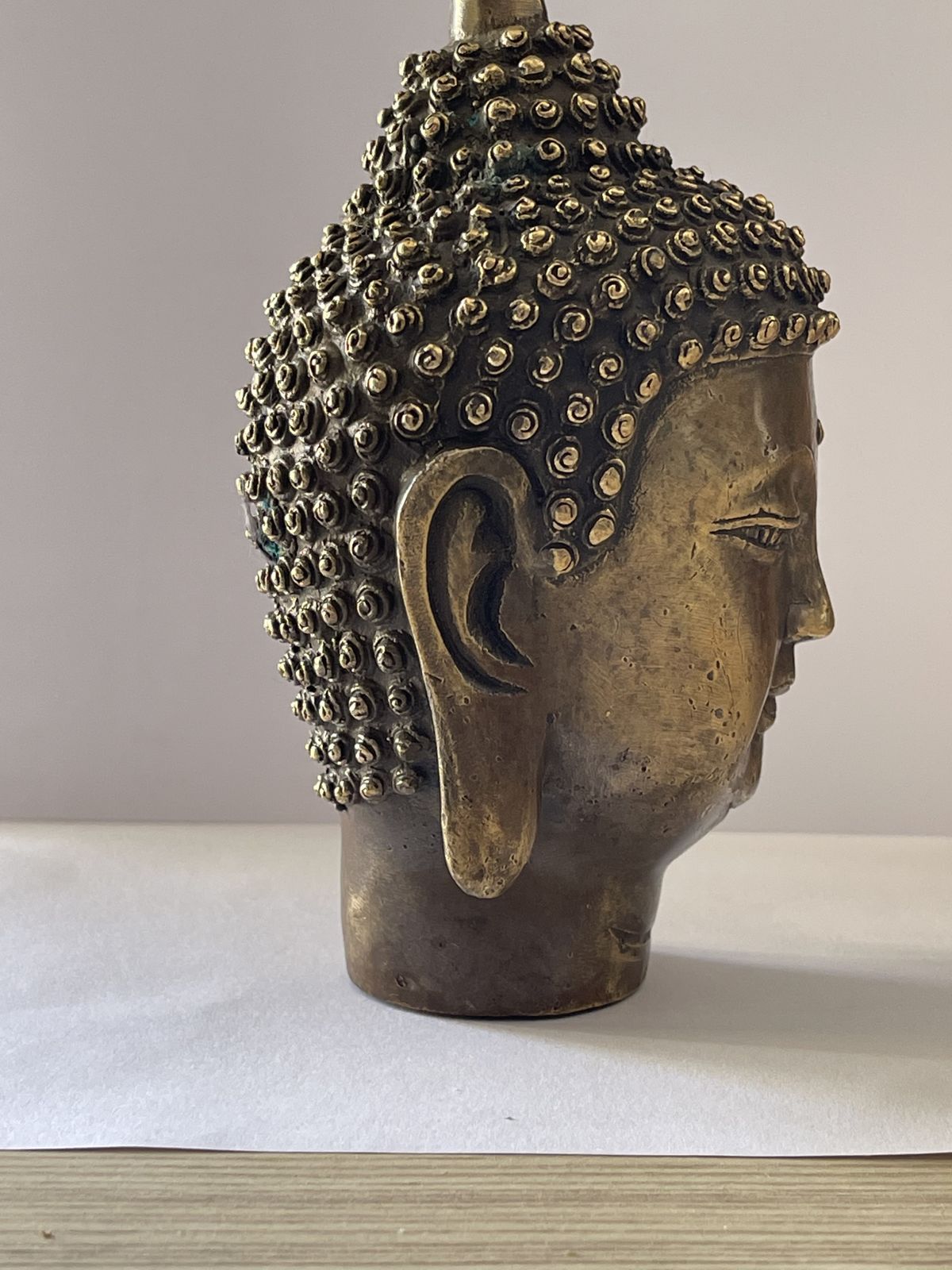 1kg Fine Large Heavy Old Chinese Gilt Bronze Shakyamuni Buddha Head Statue photo Art