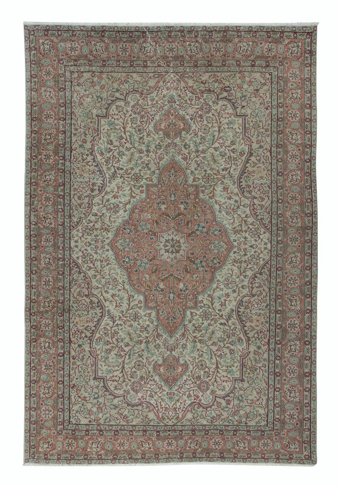 7.4x10.7 Ft Unique Vintage Village Rug, Handmade Turkish Medallion Design Carpet