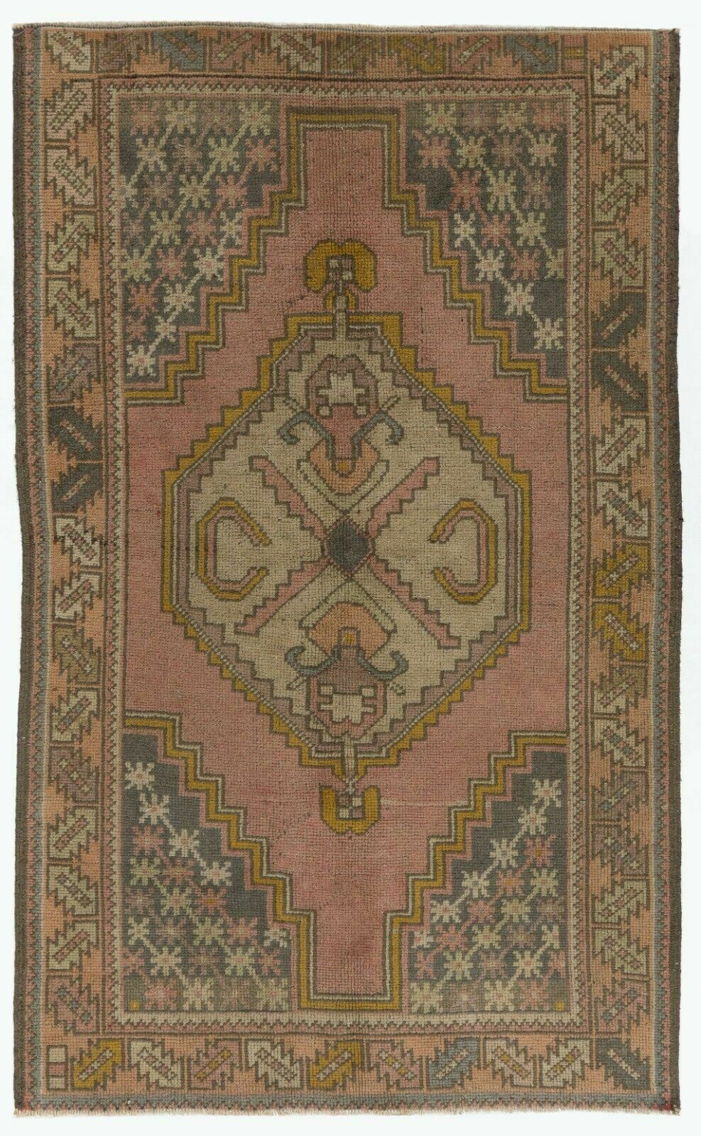 Hand Knotted Turkish Village Accent Rug With Medallion Design
