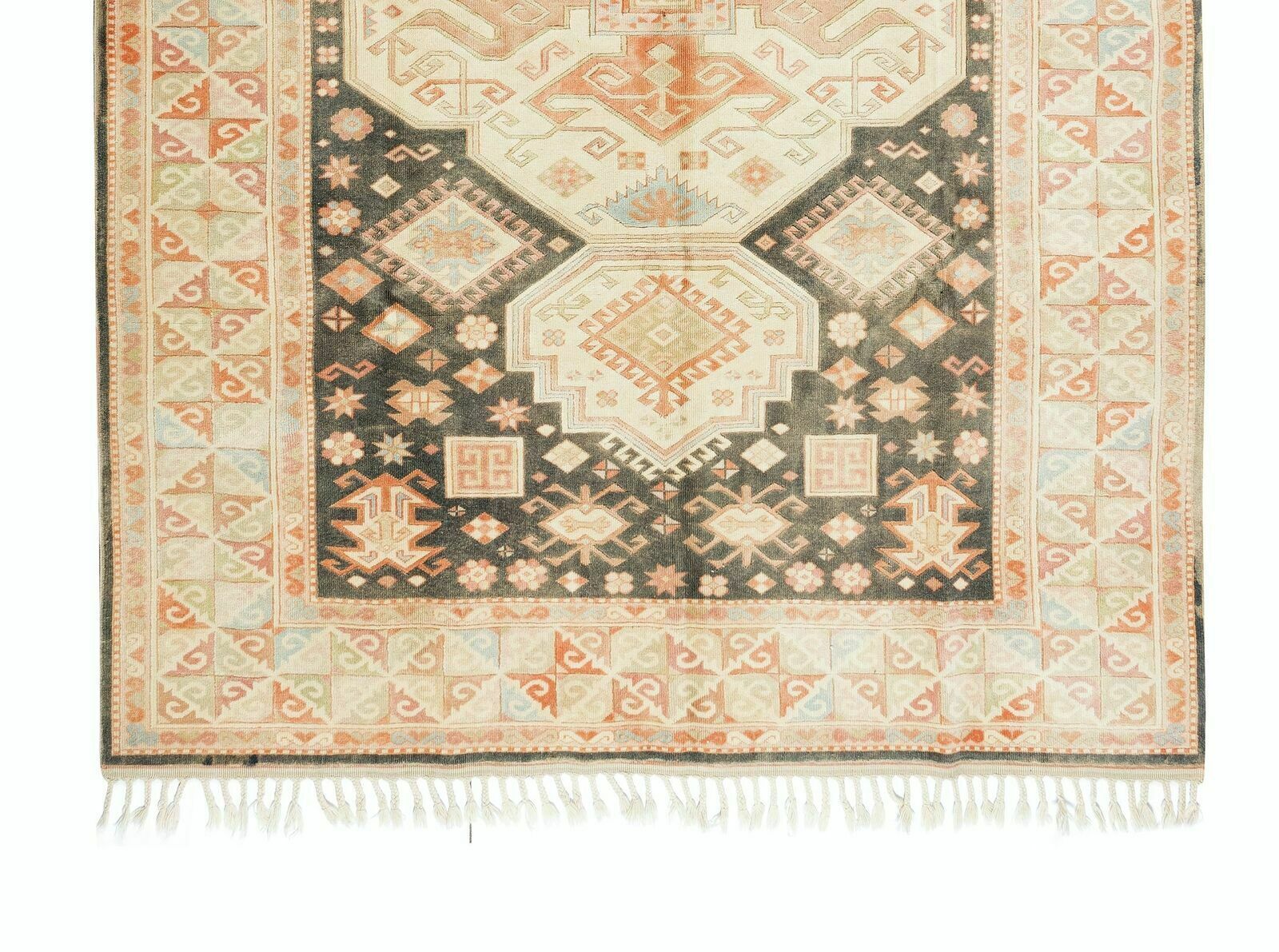 6.5x9.2 Ft Unique 1960s Handmade Turkish Rug With Geometric Medallion Design photo 1370.0