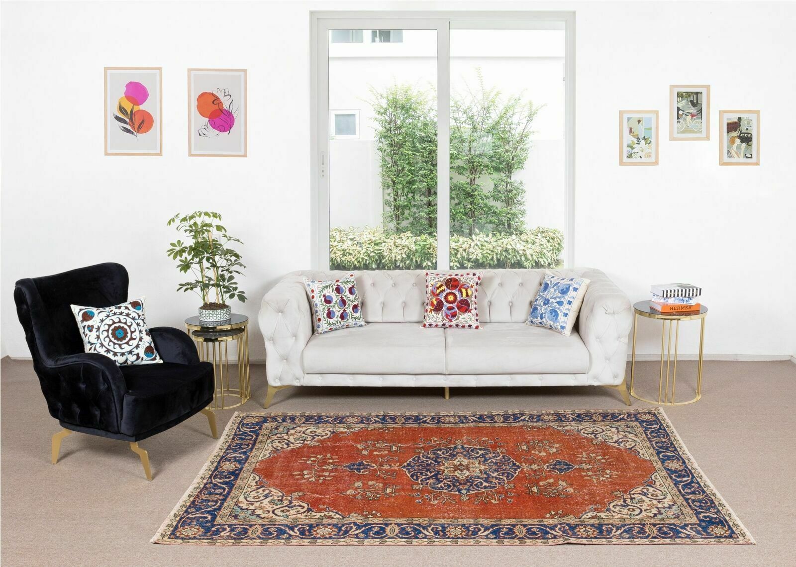 5.3x8.8 Ft Traditional Vintage Hand Knotted Turkish Rug With Medallion Design photo furniture