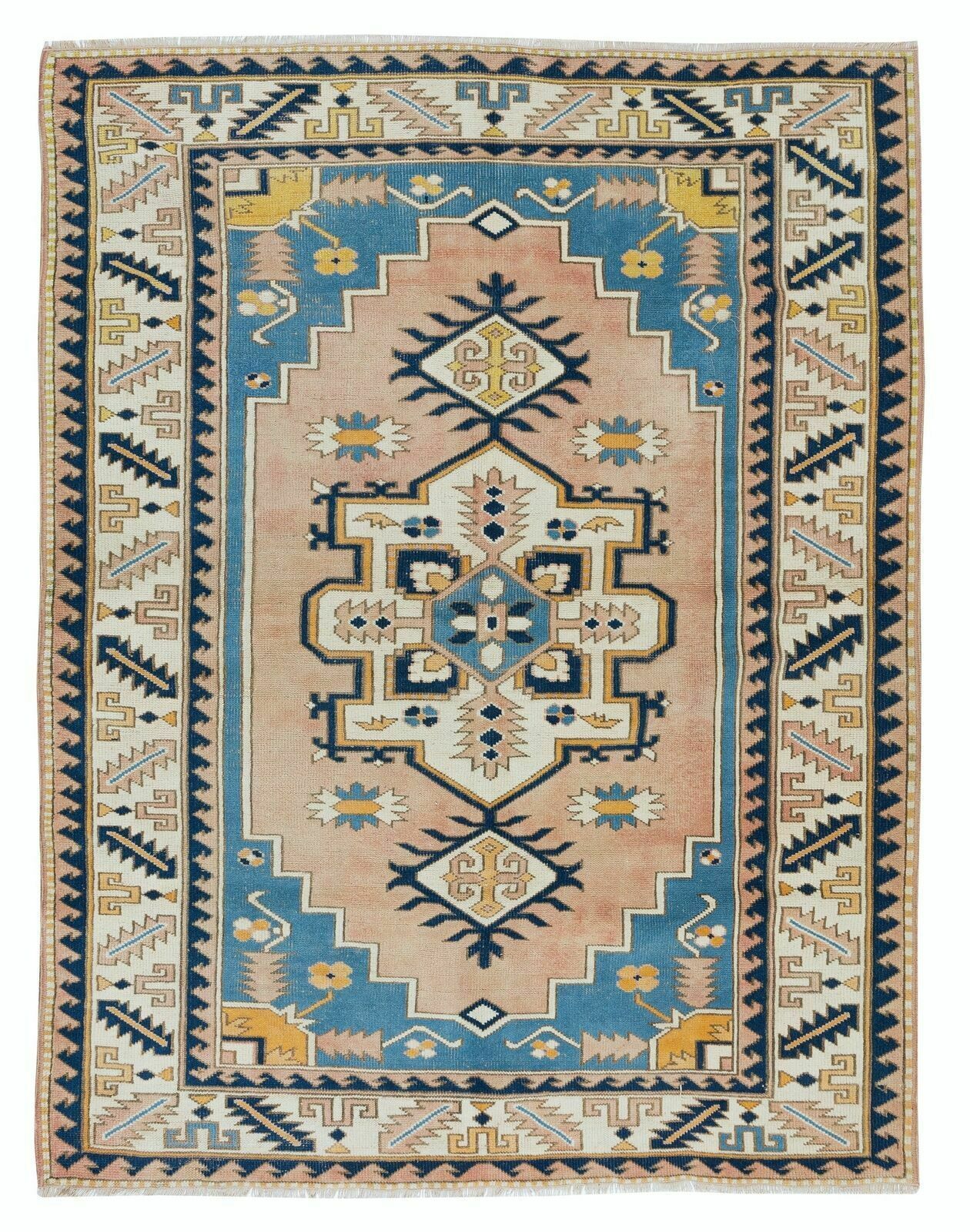 Mid Century Hand Knotted Turkish Geometric Rug For Office And Home