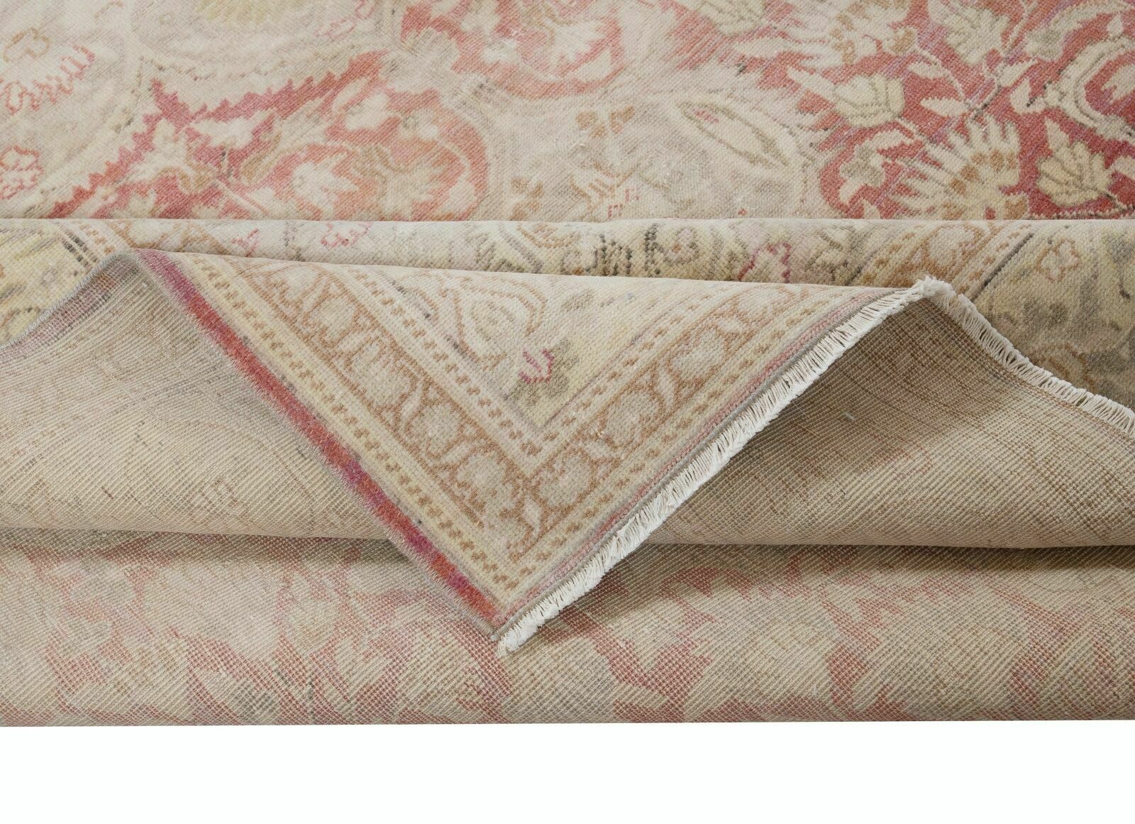 Knotted Turkish Area Rug In Beige & Red With Medallion Design photo for sale