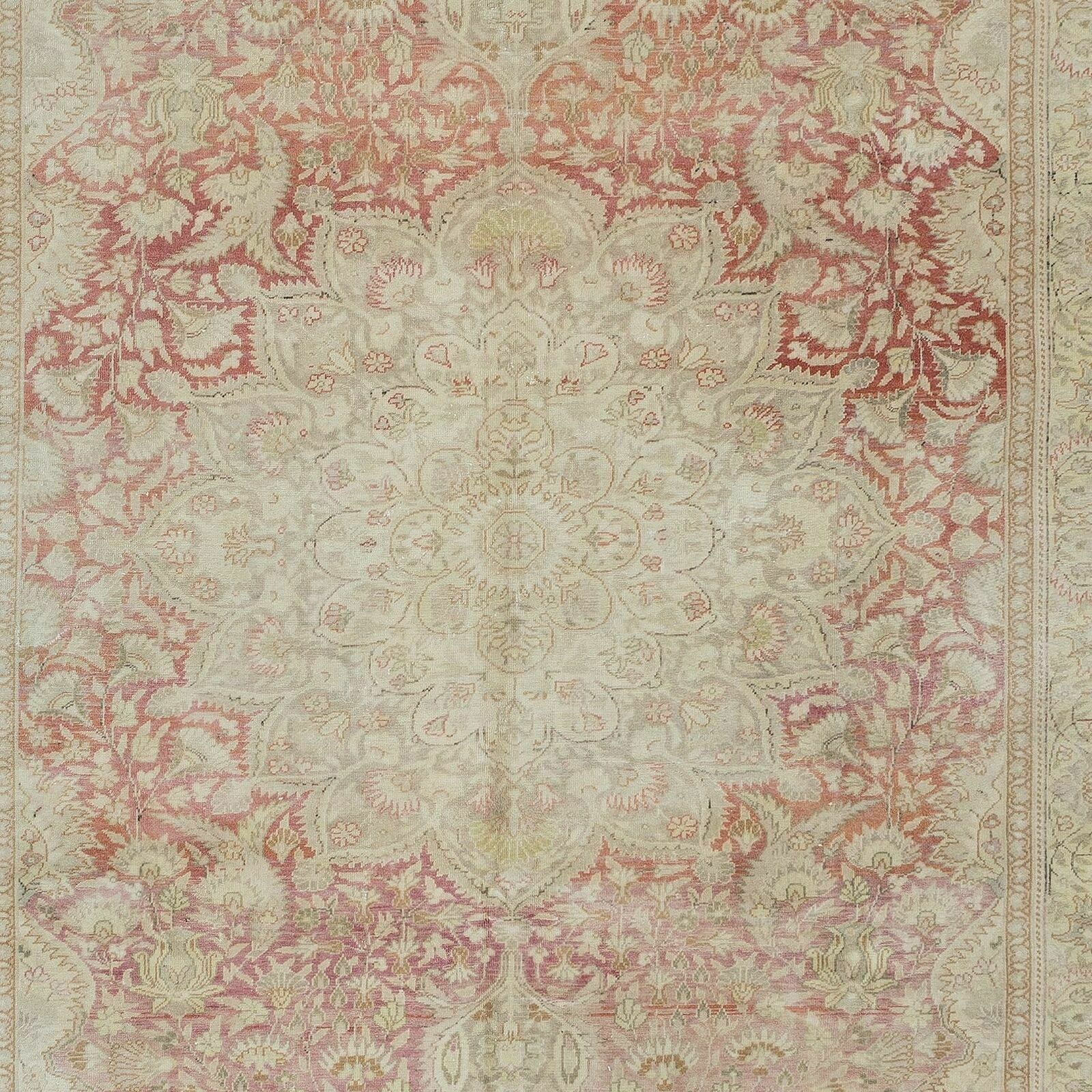 Knotted Turkish Area Rug In Beige & Red With Medallion Design photo 1034.0