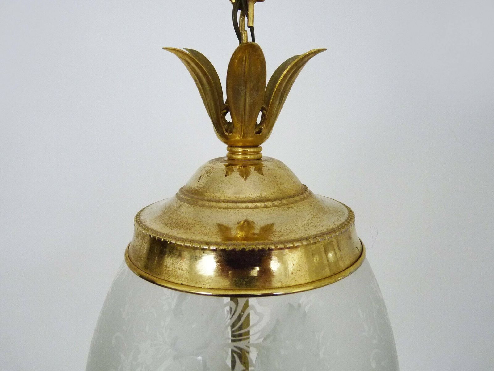 Suspension, Brass Chandelier And Engraved Glass Globe With 2 Lights. Louis XV Style photo buy