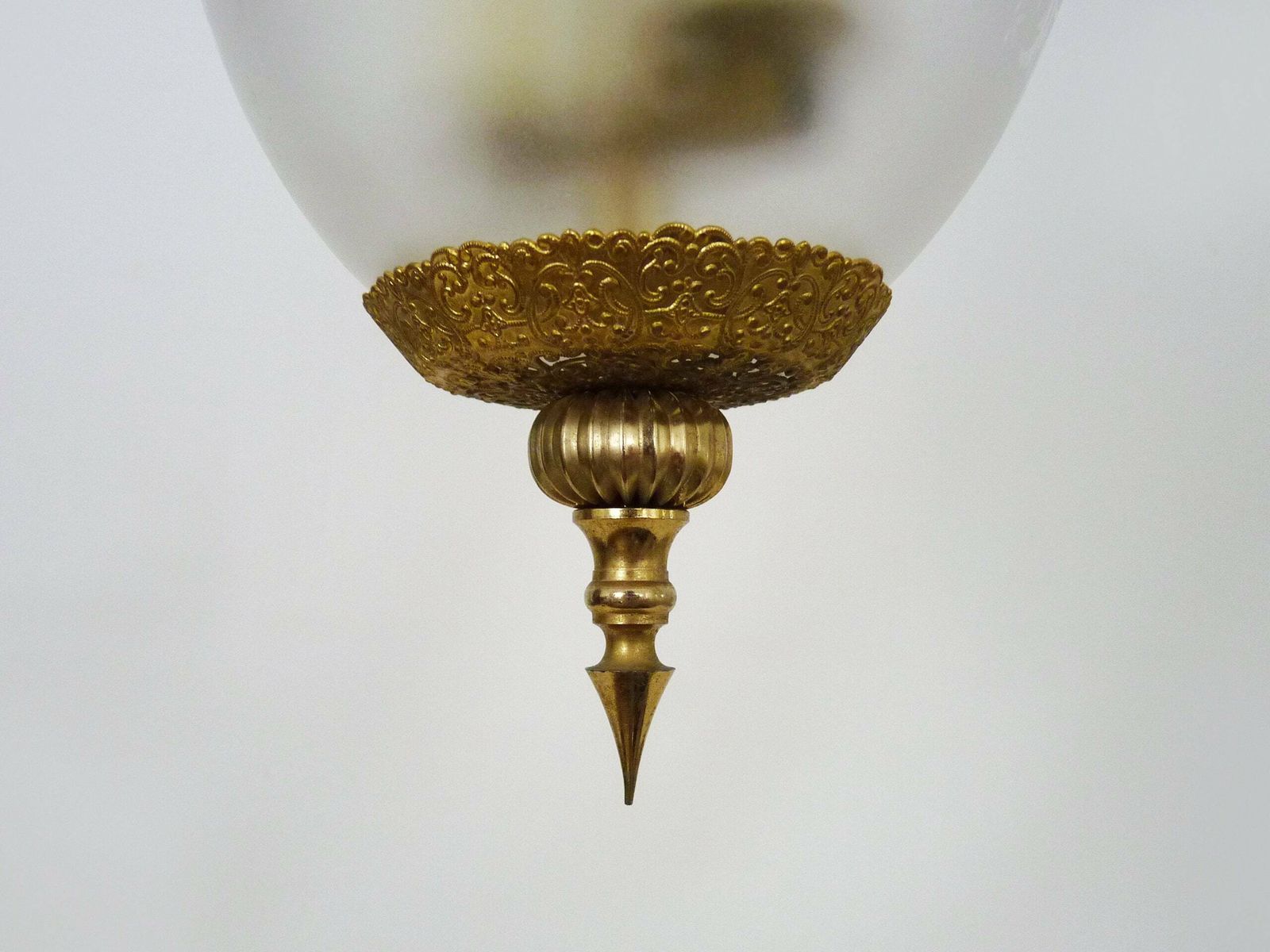 Suspension, Brass Chandelier And Engraved Glass Globe With 2 Lights. Louis XV Style photo vintage