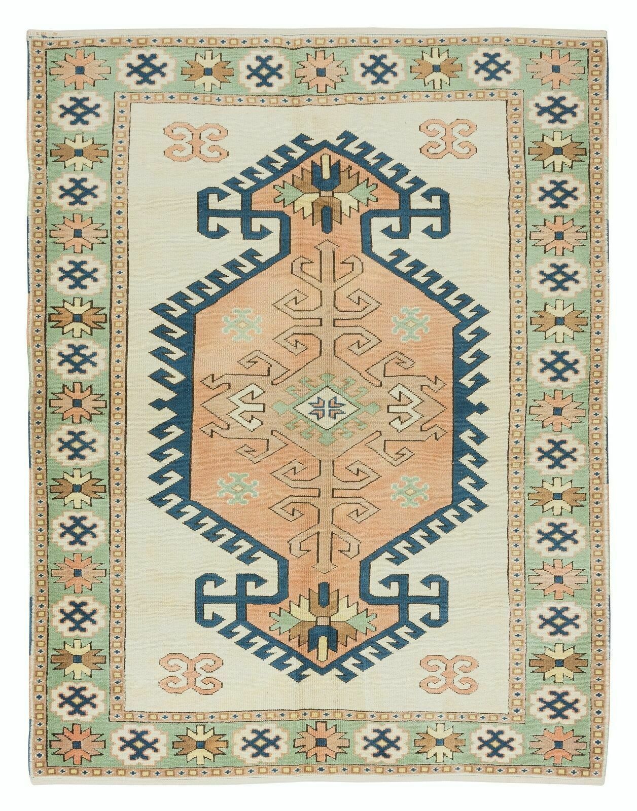 5.3x6.8 Ft Handmade 1960s Turkish Village Rug With Geometric Medallion Design