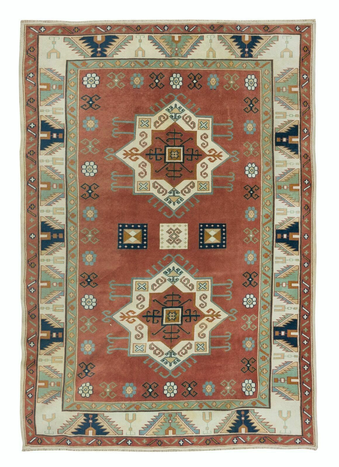 6.8x10 Ft Hand Knotted Geometric Design Turkish Rug, Authentic Floor Covering